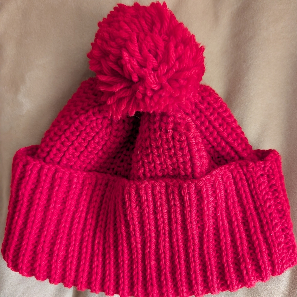 Vibrant Red Knit Pom-Pom Beanie